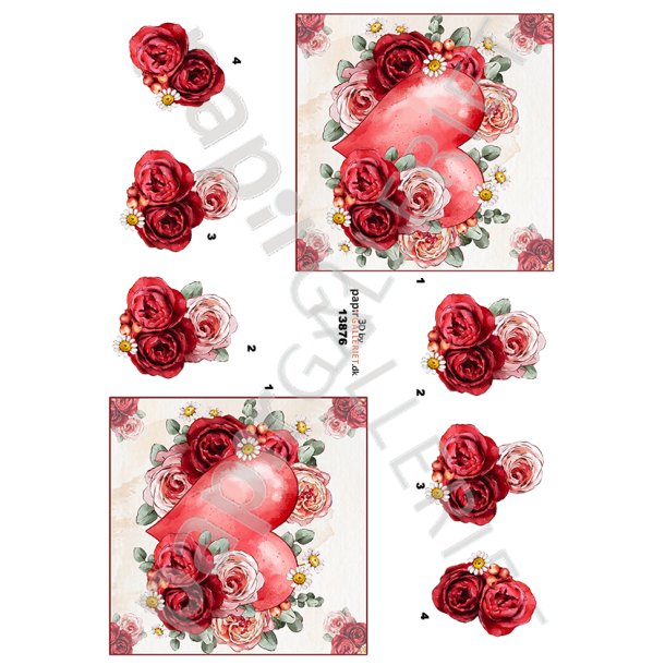 3D Ark Papirgalleriet.dk Hjerte &amp; Roser 13876