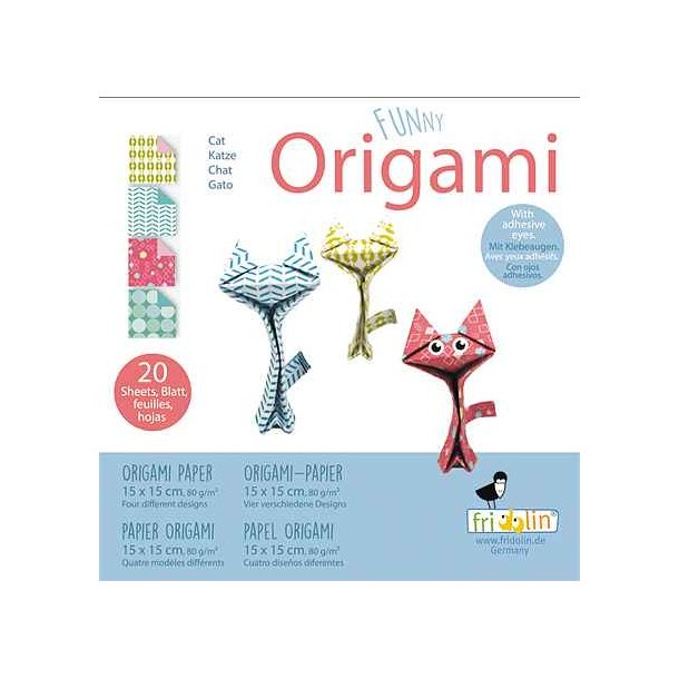 Origami - Foldepapir Funny 15x15 80g Katte 2020124 Svrhedsgrad Hard