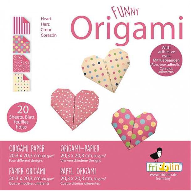 Origami Foldepapir Funny 20,3x20,3 80g Hjerter 2020138 Svrhedsgrad Easy