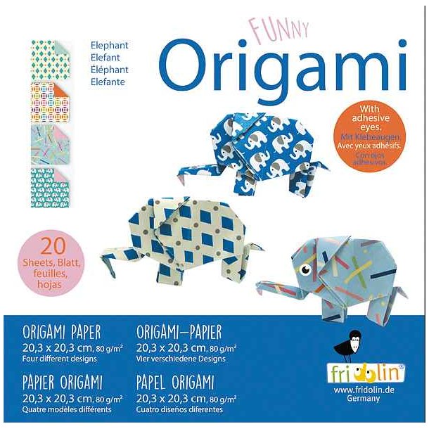 Origami Foldepapir Funny 20,3x20,3 80g Elefanter 2020127 Svrhedsgrad Hard