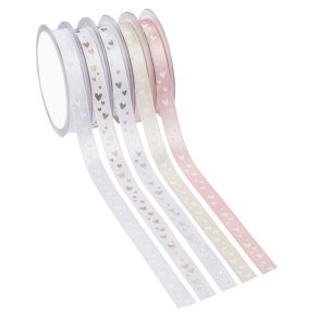 Bnd Med Tryk Satinbnd Med Hjerter - 5 Farver