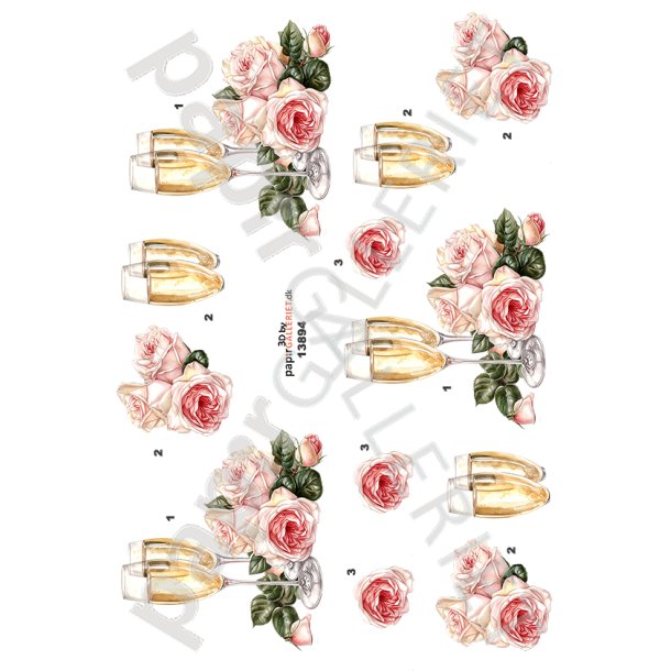3D By Papirgalleriet.dk - Champagne &amp; Roser - 13894