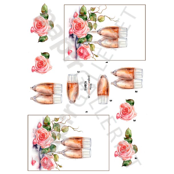 3D Ark Papirgalleriet.dk Champagne &amp; Roser 13916
