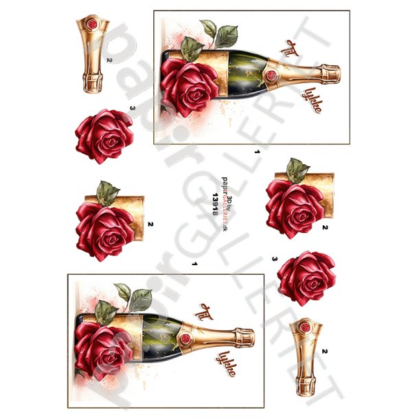 3D By Papirgalleriet.dk - Champagne &amp; Roser  Tillykke - 13918