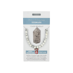 Armb�nd Hvid Howlite Med Hjerte Dannebrog Flag 