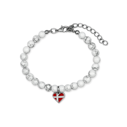 Armb�nd Hvid Howlite Med Hjerte Dannebrog Flag 