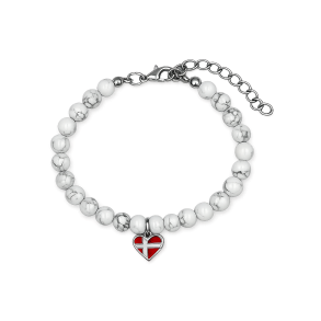 Armb�nd Hvid Howlite Med Hjerte Dannebrog Flag 