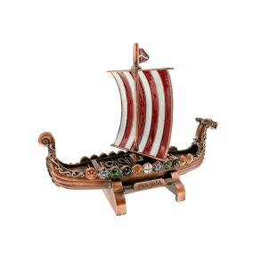 Vikingeskib Med Dannebrog Flag 3D Metal 22 cm
