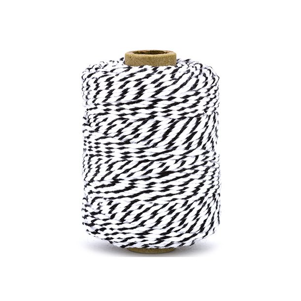 Bomuldssnor Twine Sort/Hvid 2mmx50m 