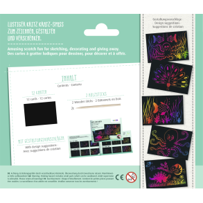 Skrabebilleder / Scratch  Dyr Regnbue Farver str. 18.5 x 15.7 cm - 12 Ark