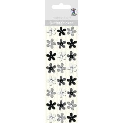 Selvklbende Glitter Blomster Med Rhinsten 24stk/1.8cm