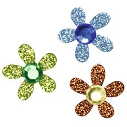 Selvklbende Glitter Blomster Med Rhinsten 24stk/1.8cm