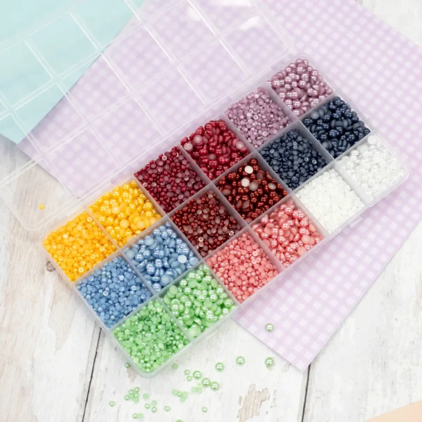 Halvperler - 9 Farver - 2 Str. 3 &amp; 5 mm - 9000 Stk