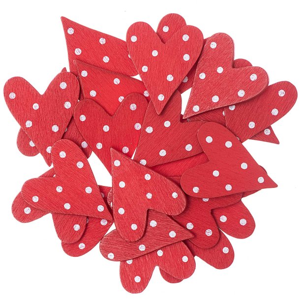 Dekoration Tr Hjerter Rd Med Hvide Dots