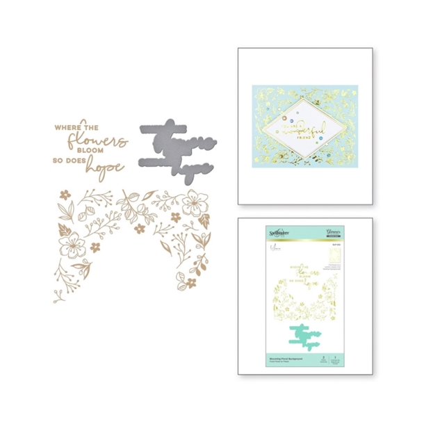 Spellbinders Blooming Floral Background Glimmer Hot Foil Plate &amp; Die Sets 