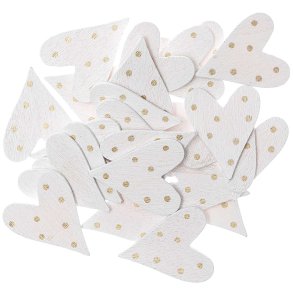 Dekoration Tr Hjerter Hvid Med Guld Dots