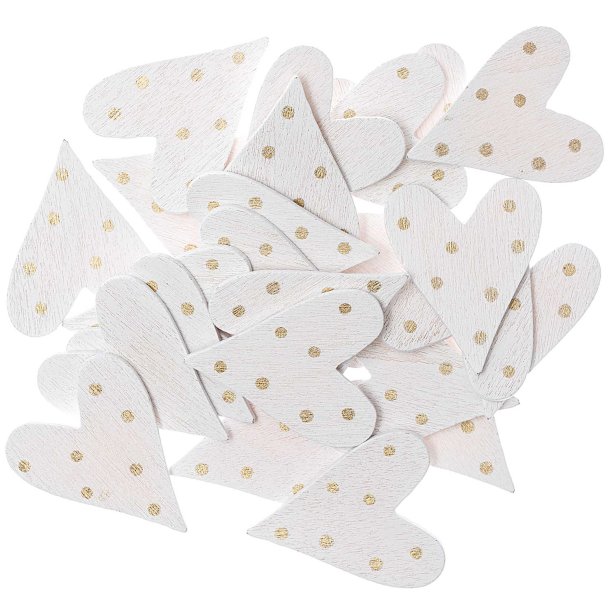 Dekoration Tr Hjerter Hvid Med Guld Dots