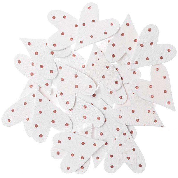 Dekoration Tr Hjerter Hvid Med Rose Gold Dots