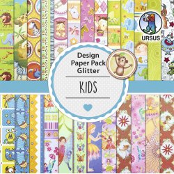 URSUS Scrapbooking Paper Glitter Kids / B�rn 15 x 15 cm