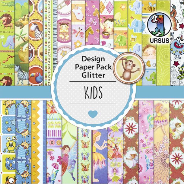 URSUS Scrapbooking Paper Glitter Kids / B�rn 15 x 15 cm