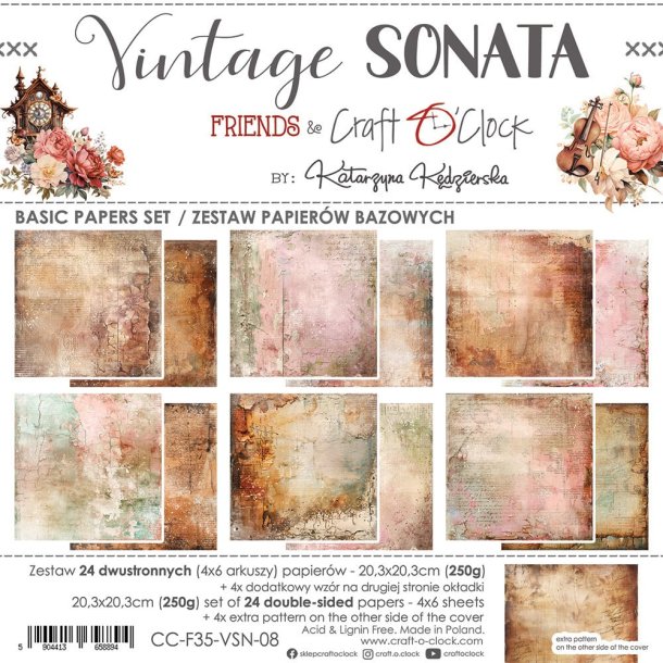 Craft O'Clock Vintage Sonata 8x8 Inch Basic Papers Set - 20.3 X 20.3 cm Karton Blok CC-F35-VSN-08