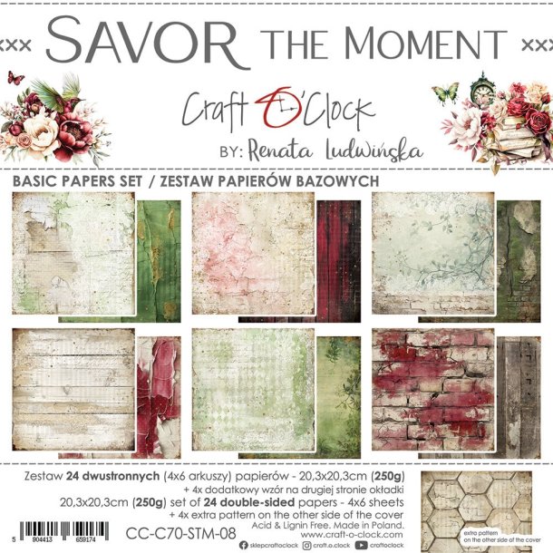  Craft O'Clock Savor The Moment 8x8 Inch Basic Papers Set -20.3 X 20.3 cm Karton Blok  CC-C70-STM-08