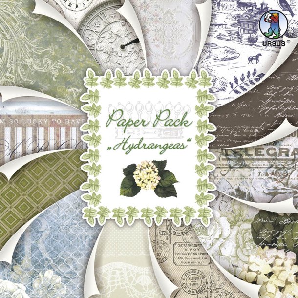 URSUS Scrapbooking Paper Pack Hydrangeas / Hortensiaer 15 x 15 cm