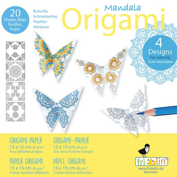 Origami - Foldepapir Mandala Sommerfugle 15 x 15 cm 80g - Svrhedsgrad Easy