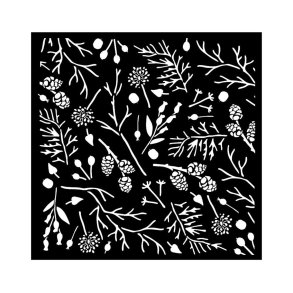 Stencil Tegne / Male Skabelon - Natur Grene & Grankogler - 18x18 cm    