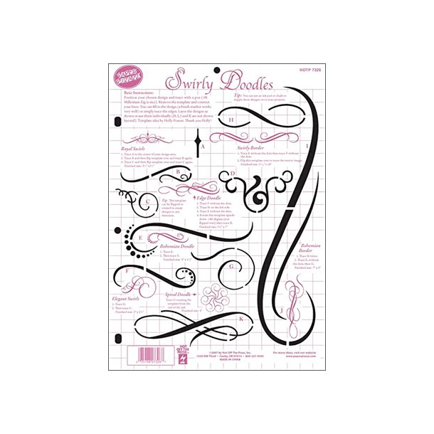 Stencil Tegne / Male Skabelon Swirly Doodles - A4