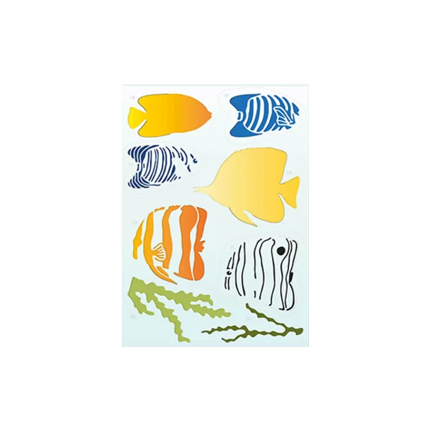 Stencil Tegne / Male Skabelon - Layered Ocean Fish  / Fisk - 15 x 21 cm     
