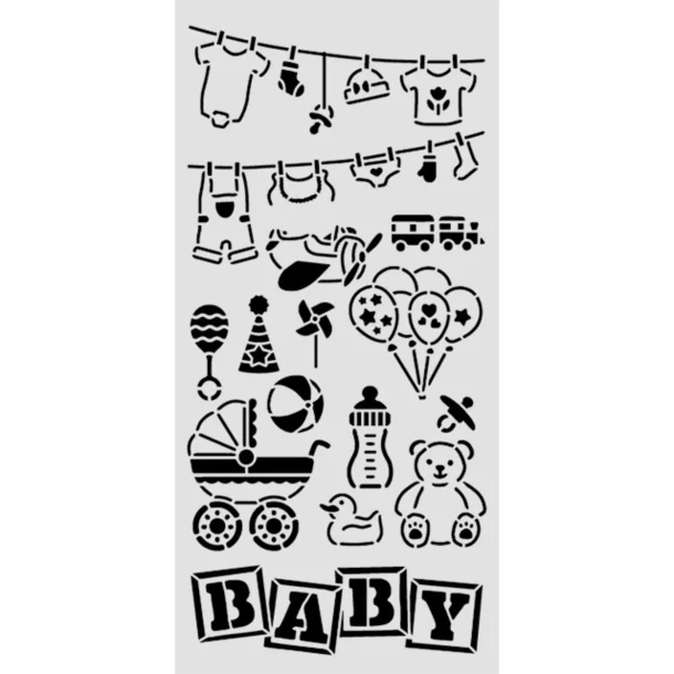 Stencil Tegne / Male Skabelon Baby Elementer - 12 x 25 cm
