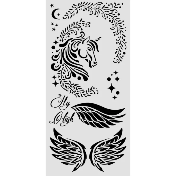 Stencil Tegne / Male Skabelon Wonderland Unicorn - 12 x 25 cm