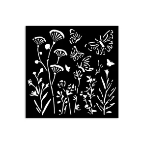 Stencil Tegne / Male Skabelon Valmuer & Sommerfugle - 12 x 12 cm