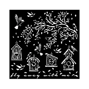 Stencil Tegne / Male Skabelon Fugle & Fuglehuse - 18 x 18 cm