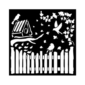 Stencil Tegne / Male Skabelon Fugle & Stakit - 18 x 18 cm