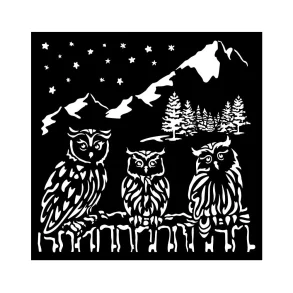 Stencil Tegne / Male Skabelon Ugler - 18 x 18 cm