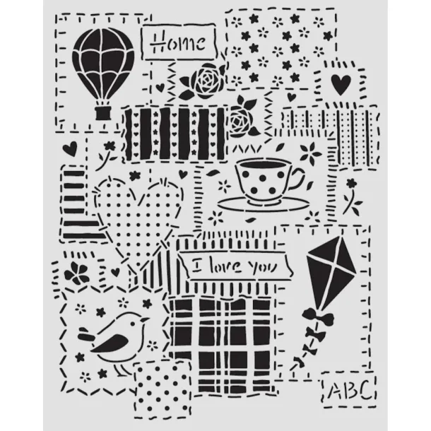 Stencil Tegne / Male Skabelon Patchwork - 20 x 25 cm