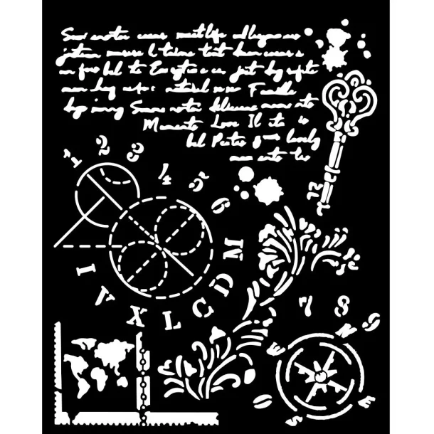 Stencil Tegne / Male Skabelon N�gle/ Tal / Tekst / Kompas - 20 x 25 cm