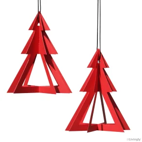 Papirklip / Mobile Geometrisk Juletr Rd - Hndlavet Dansk Design - 2 stk / 9 cm