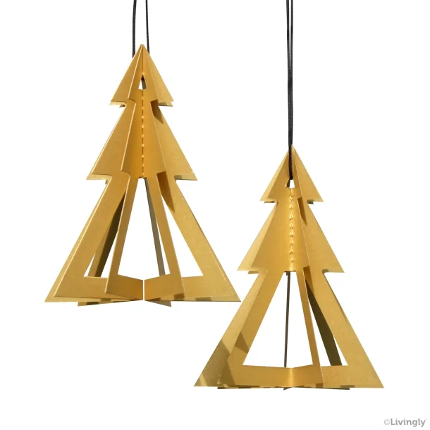 Papirklip / Mobile Geometrisk Juletr Guld - Hndlavet Dansk Design - 2 stk / 9 cm