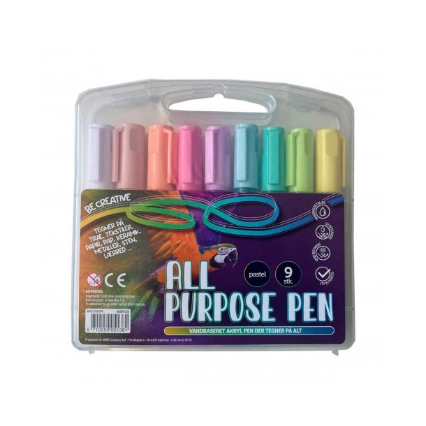Akryl Tusch All Purpose Marker Pastel Farver 9 stk / 2mm