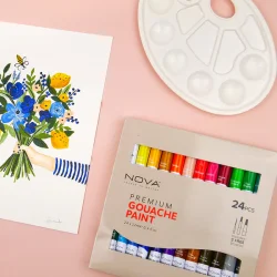 Nova Premium Gouache Maling 24 x 12 ml &amp; 3 Pensler