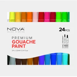 Nova Premium Gouache Maling 24 x 12 ml &amp; 3 Pensler