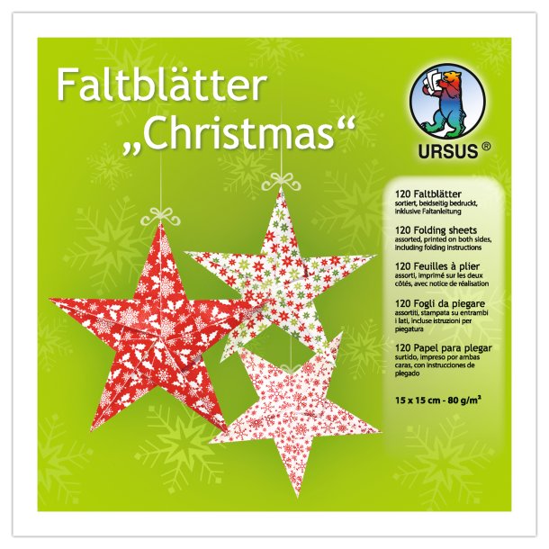 Origami - Foldepapir URSUS Christmas / Jul 15x15 cm/120 ark/80g