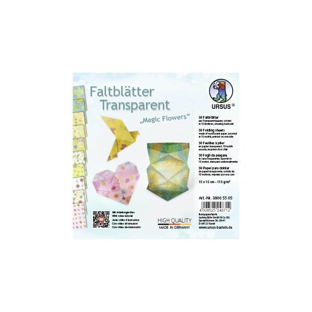 Origami - Foldepapir URSUS Transparent Magic Flowers 15x15 cm/50 ark/115g