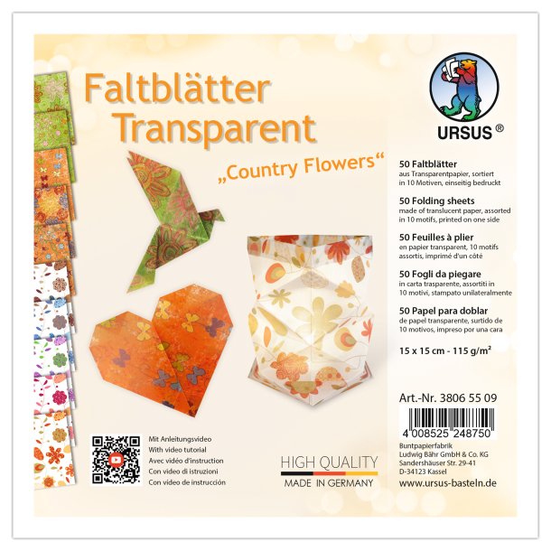 Origami - Foldepapir URSUS Transparent Country Flowers 15x15 cm/50 ark/115g