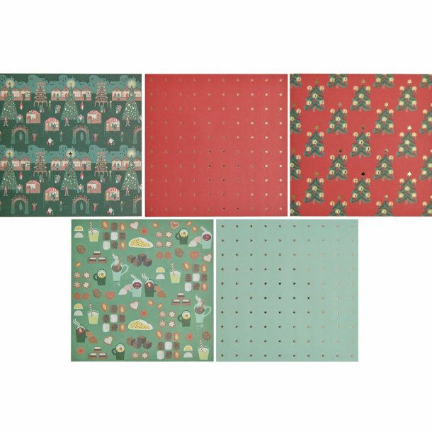 Origami - Foldepapir Julemarked Med Guld Folie 15 x 15 cm / 70g / 50 Ark