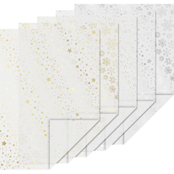 Transparent Guld / Slv Folie Print Stjerne &amp; Snefnug A4 / 115g / 10 Ark