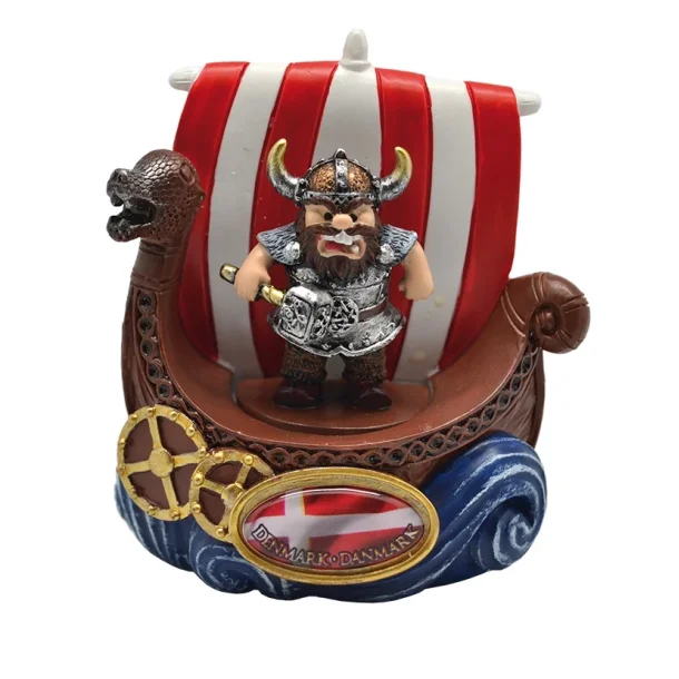 Vikingeskib Magnet Med Viking &amp; Hammer